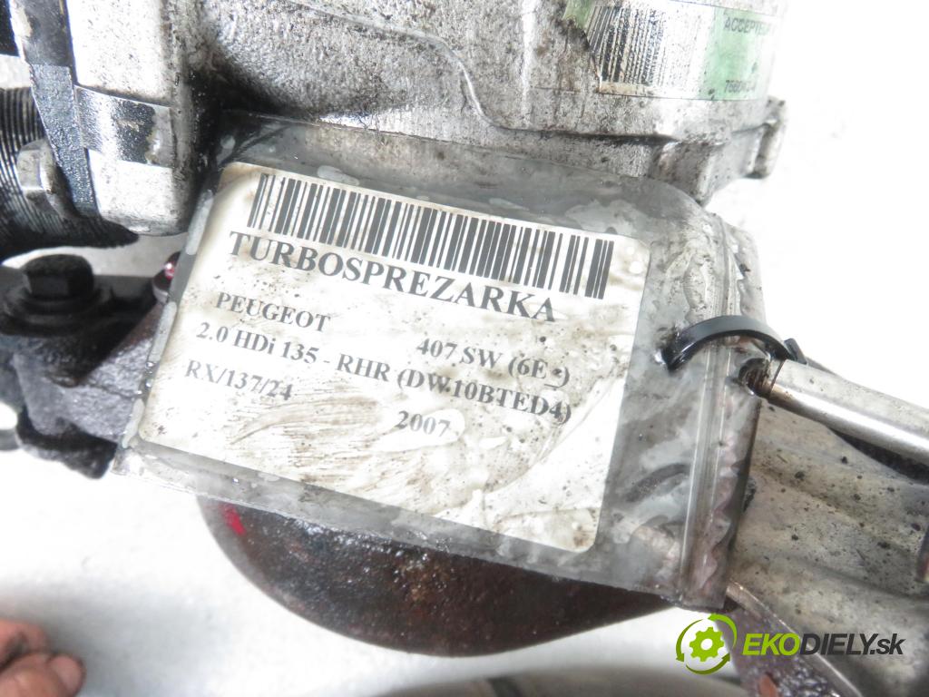 PEUGEOT 407 SW (6E_) KOMBI 2007 100,00 2.0 HDi 135 - RHR 1997,00 RYCHLONABÍJEČKA: 9662301280 (Turbodúchadla (kompletní))