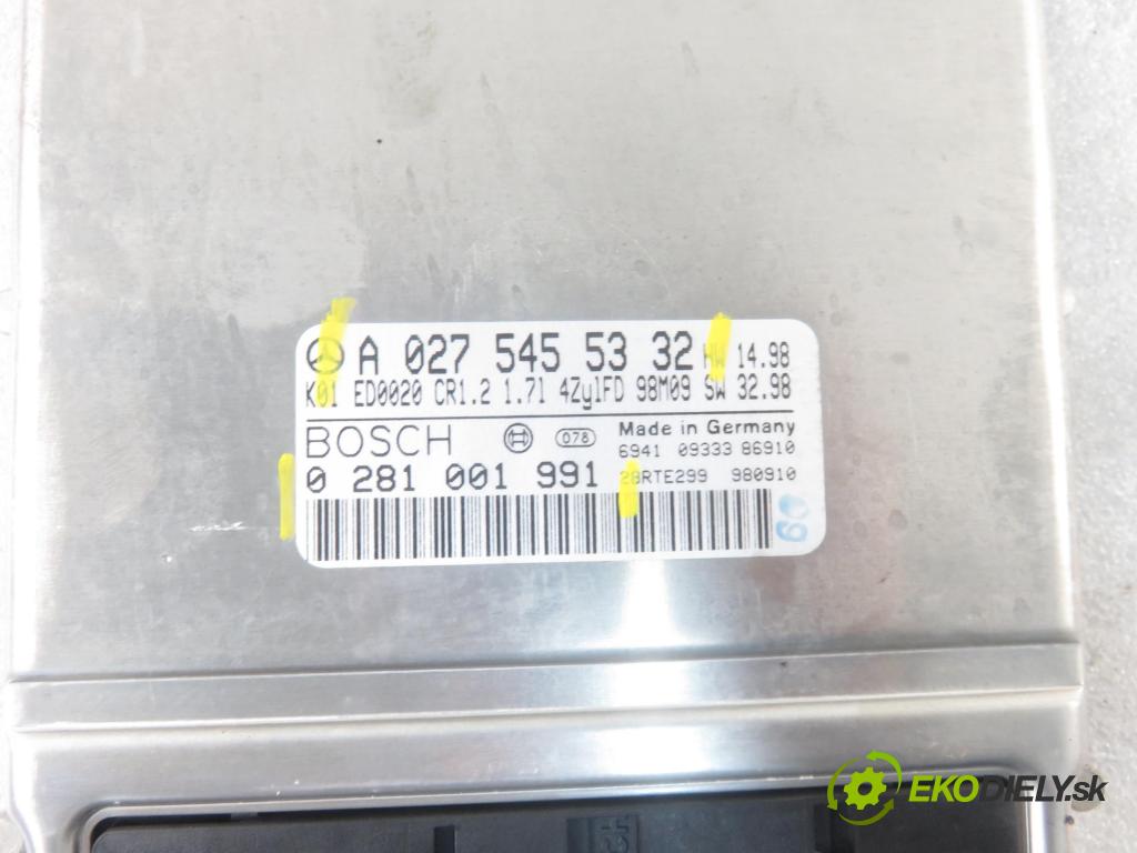 MERCEDES-BENZ KLASA A (W168) HB 1998 44,00 A 160 CDI (168.007) - OM 668.941 1689,00 Riadiaca jednotka Motor A0275455332 ; 0281001991