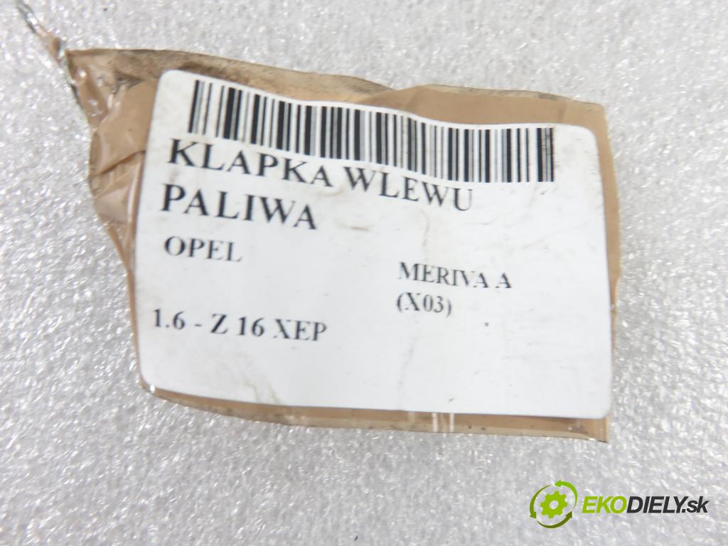 OPEL MERIVA A nadwozie wielkoprzestrzenne (MPV) (X03) HB 2006 77,00 1.6 16V 105 - Z 16 XEP 1598,00 Dvierka nádrže paliva 13123250 (Ostatné)