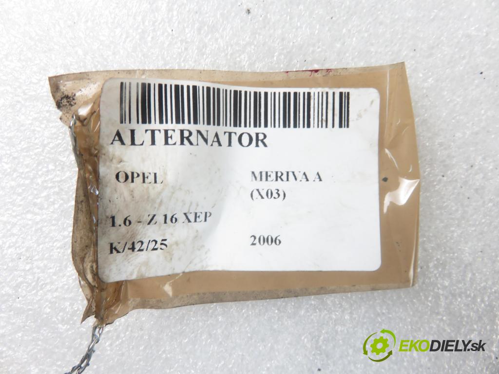 OPEL MERIVA A nadwozie wielkoprzestrzenne (MPV) (X03) HB 2006 77,00 1.6 16V 105 - Z 16 XEP 1598,00 Alternátor 55556067 ; 0124425020 (Alternátory)