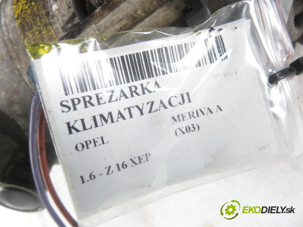 OPEL MERIVA A nadwozie wielkoprzestrzenne (MPV) (X03) HB 2006 77,00 1.6 16V 105 - Z 16 XEP 1598,00 KOMPRESOR: klimatizácie 13124750 (Kompresory klimatizácie)