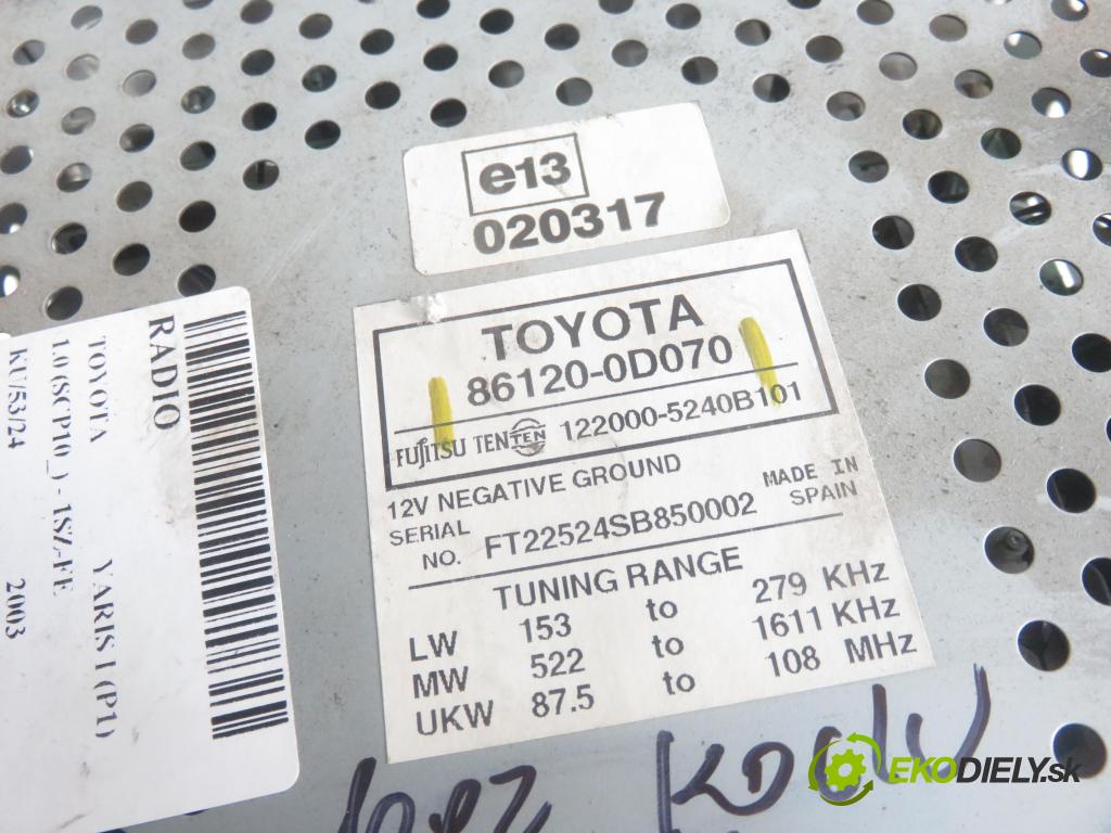 TOYOTA YARIS (_P1_) HB 2003 50,00 1.0 VVT- i 68 - 1SZ-FE 998,00 RADIO Modul 861200D070