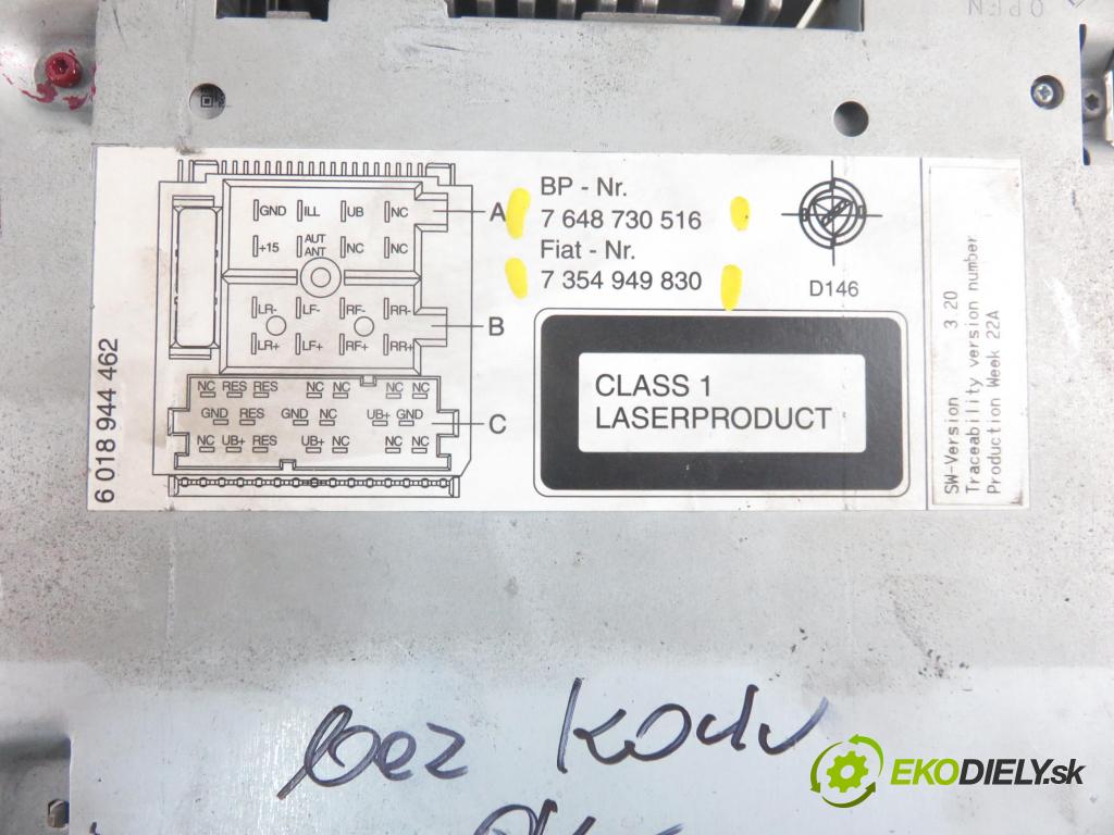 FIAT PANDA Van (169_) HB 2007 40,00 1.1 - 187 A1.000 1108,00 RADIO CD 7648730516