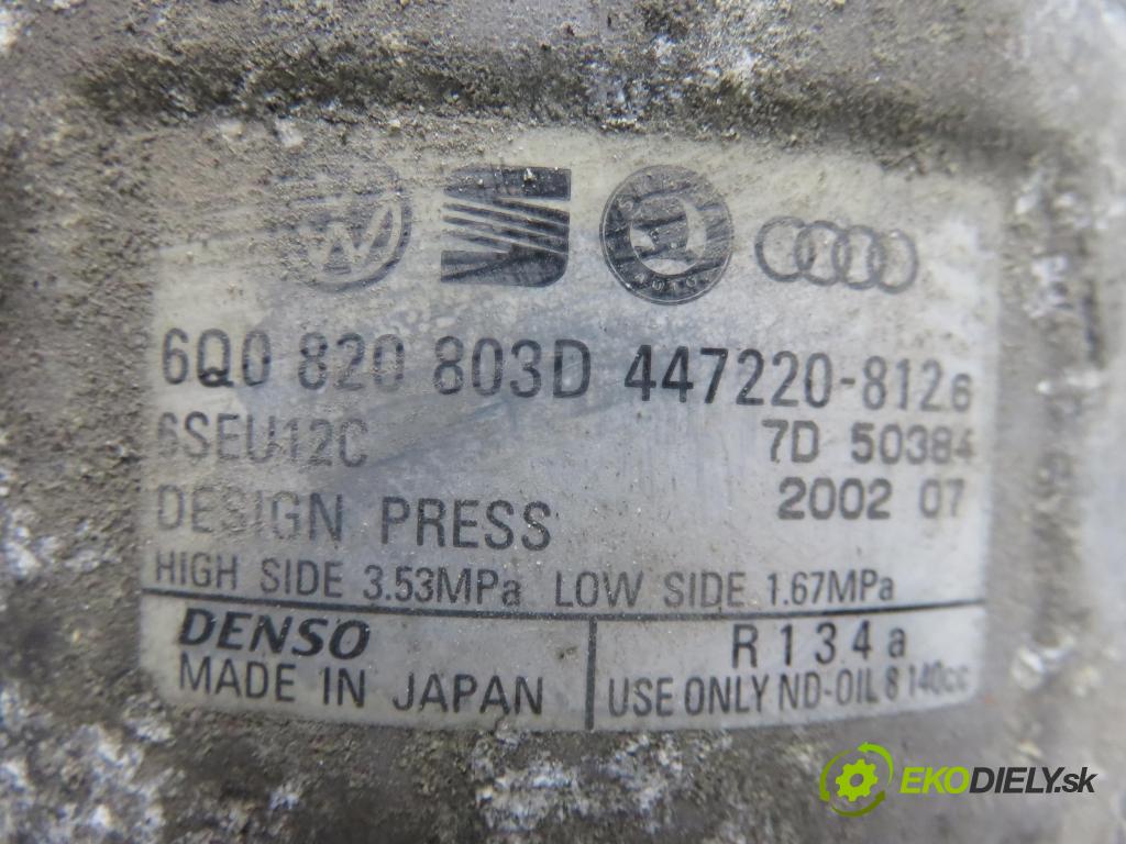 SKODA FABIA I SEDAN (6Y3) SEDAN 2003 74,00 1.9 TDI - ATD 1896,00 KOMPRESOR: klimatizácie 6Q0820803D ; 6SEU12C (Kompresory klimatizácie)