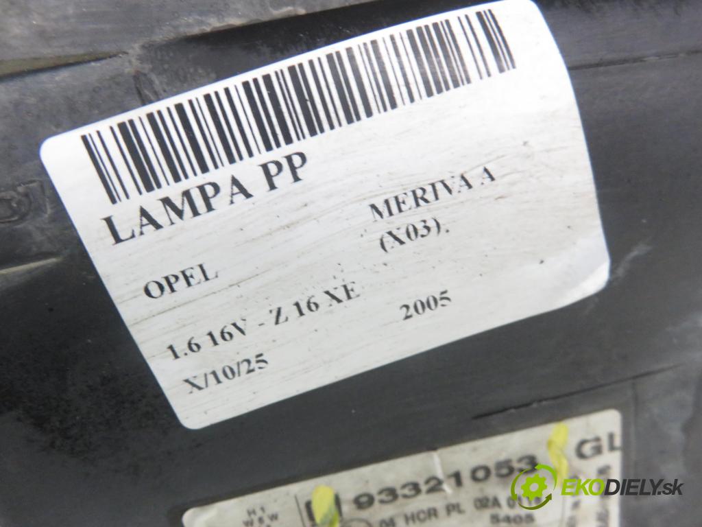OPEL MERIVA A nadwozie wielkoprzestrzenne (MPV) (X03) MINIVAN 2005 74,00 1.6 16V - Z 16 XE 1598,00 světlo PP 93321053