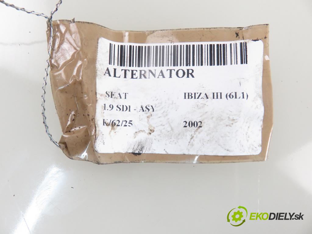 SEAT IBIZA III (6L1) HB 2002 47,00 1.9 SDI - ASY 1896,00 Alternátor 038903023L ; 0124325001 (Alternátory)
