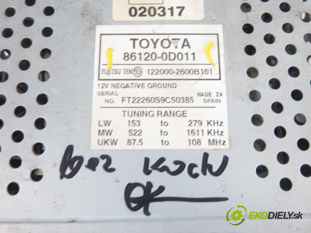 TOYOTA YARIS (_P1_) HB 2002 50,00 1.0 VVT- i 68 - 1SZ-FE 998,00 RADIO Modul 861200D011