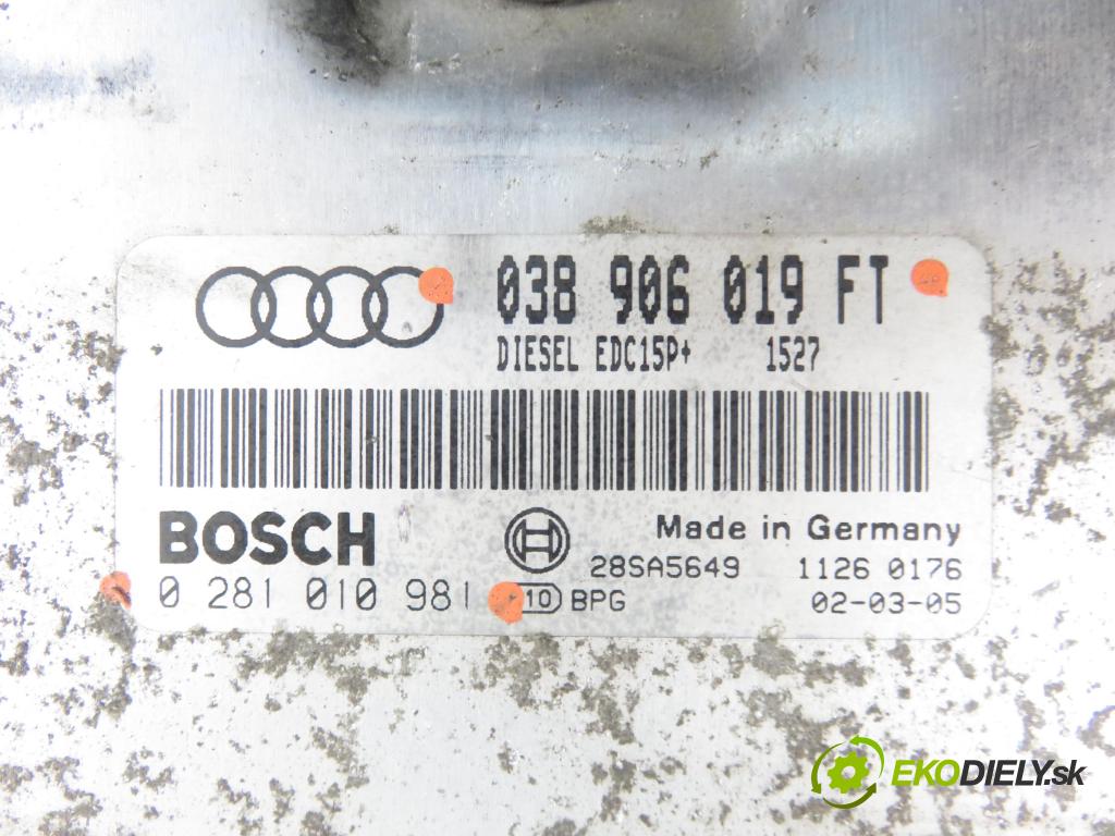 AUDI A3 (8L1) HB 2002 96,00 1.9 TDI PD 130 - ASZ 1896,00 Riadiaca jednotka Motor 038906019FT ; 0281010981
