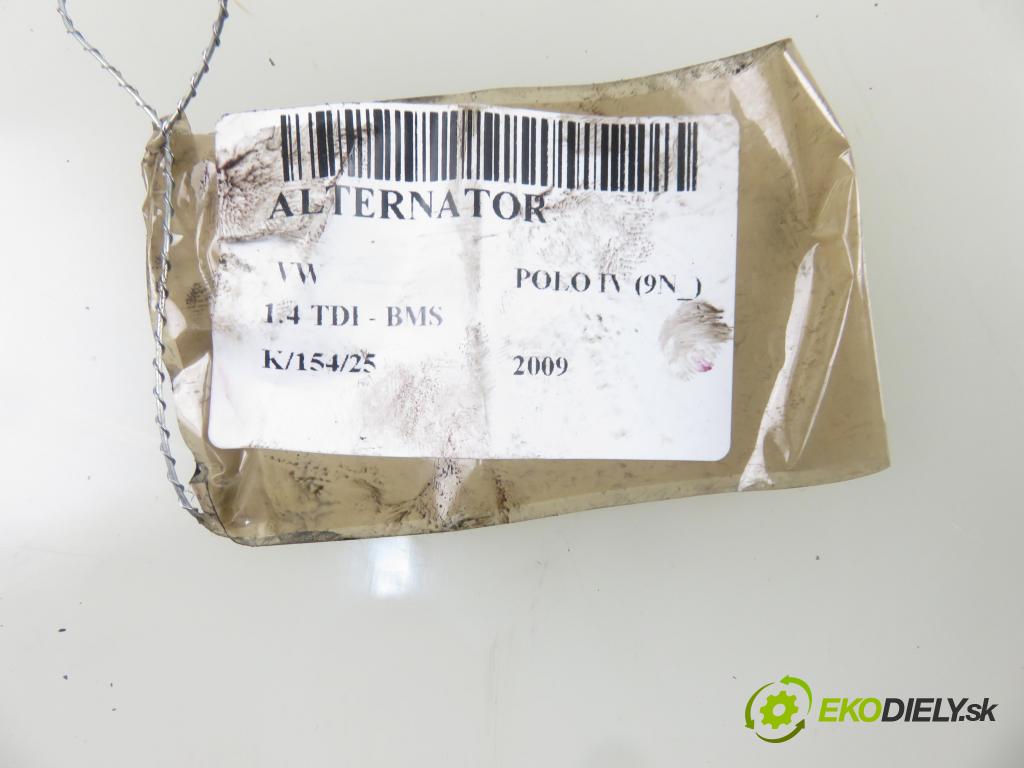 VW POLO (9N_) HB 2009 59,00 1.4 TDI - BMS 1422,00 Alternátor 0124325012 ; 045903023 (Alternátory)