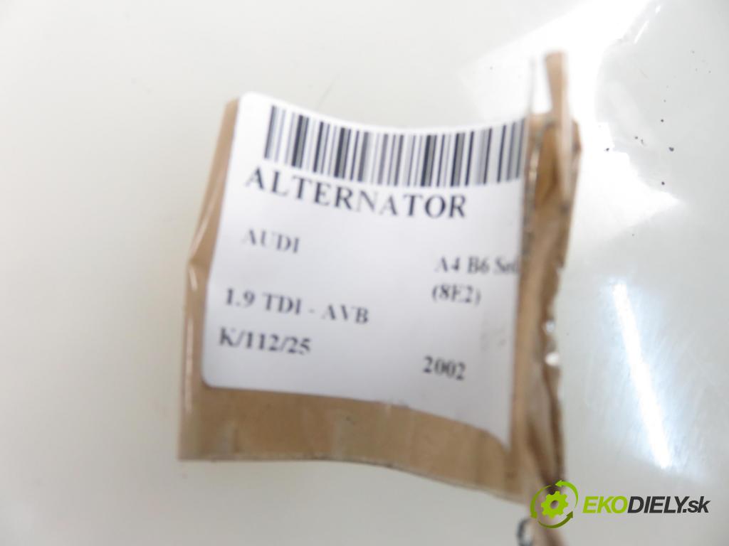 AUDI A4 (8E2, B6) SEDAN 2002 74,00 1.9 TDI - AVB 1896,00 Alternátor 028903029Q ; 0124525010 (Alternátory)