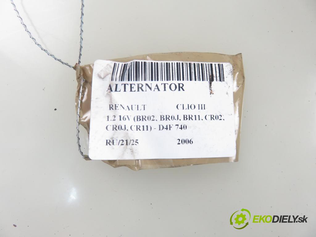 RENAULT CLIO III (BR0/1, CR0/1) HB 2006 55,00 1.2 16V 75 - D4F 740 1149,00 Alternátor 8200429898 ; 0124325139 (Alternátory)