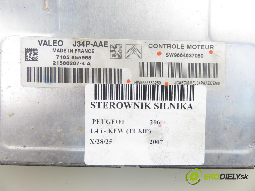 PEUGEOT 206 liftback (2A/C) HB 2007 55,00 1.4 75 - KFW 1360,00 Riadiaca jednotka Motor SW9664637080 ; HW9655883280