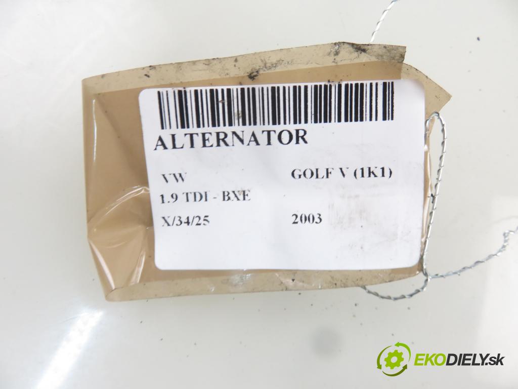 VW GOLF V (1K1) HB 2003 77,00 1.9 TDI - BXE 1896,00 Alternátor 06F903023C ; TG14C011 (Alternátory)