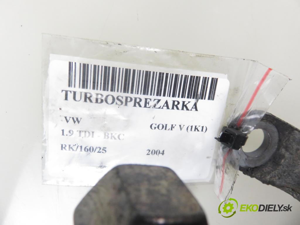 VW GOLF V (1K1) HB 2004 77,00 1.9 TDI PD 105 - BKC 1896,00 RYCHLONABÍJEČKA: 03G253014F (Turbodúchadla (kompletní))