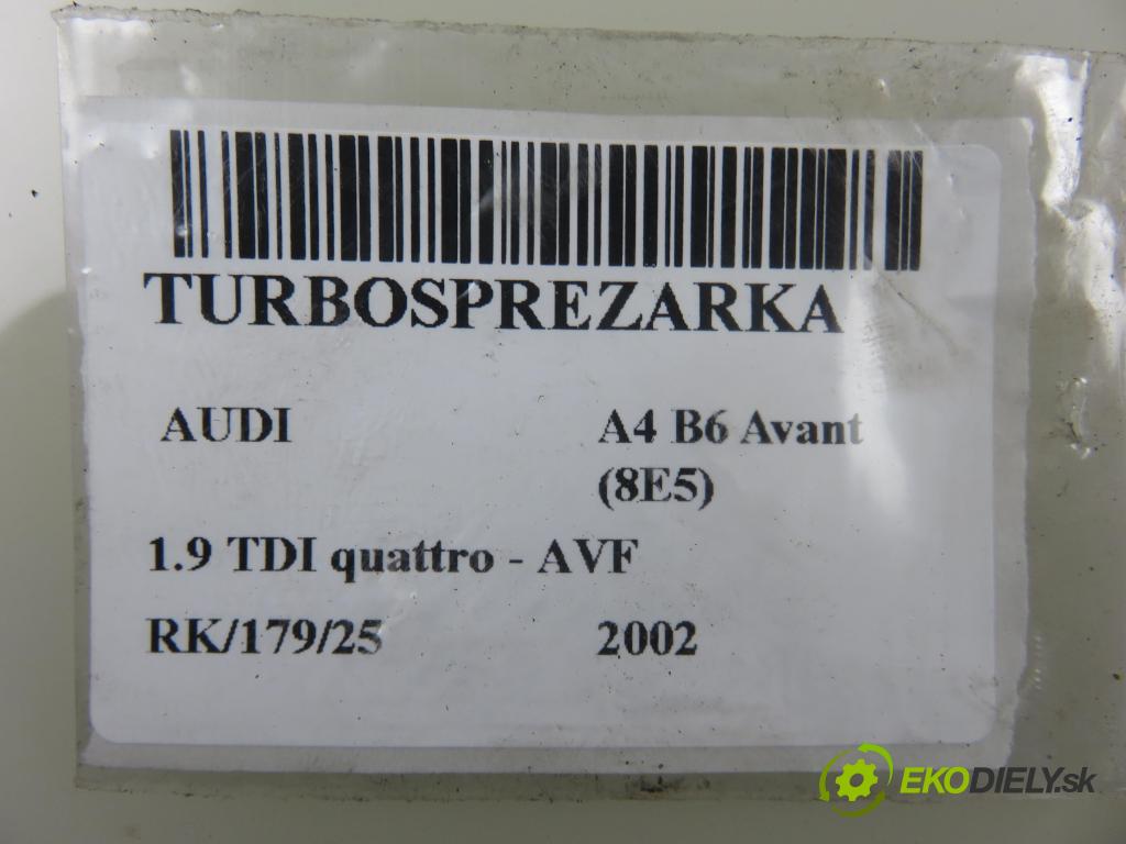 AUDI A4 Avant (8E5, B6) KOMBI 2002 96,00 1.9 TDI quattro - AVF 1896,00 RYCHLONABÍJEČKA: 038145702G (Turbodúchadla (kompletní))