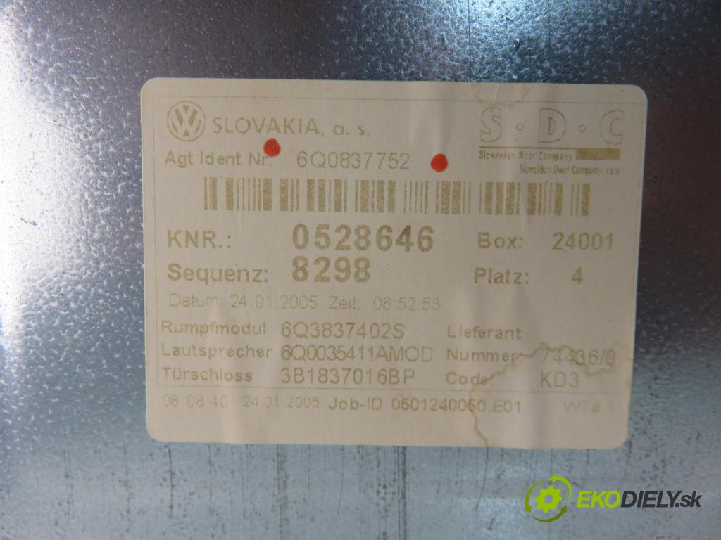 VW POLO (9N_) HB 2005 47,00 1.2 12V - BME 1198,00 mechanismus oken PPE 3D 6Q0837752 ; 6Y2959801