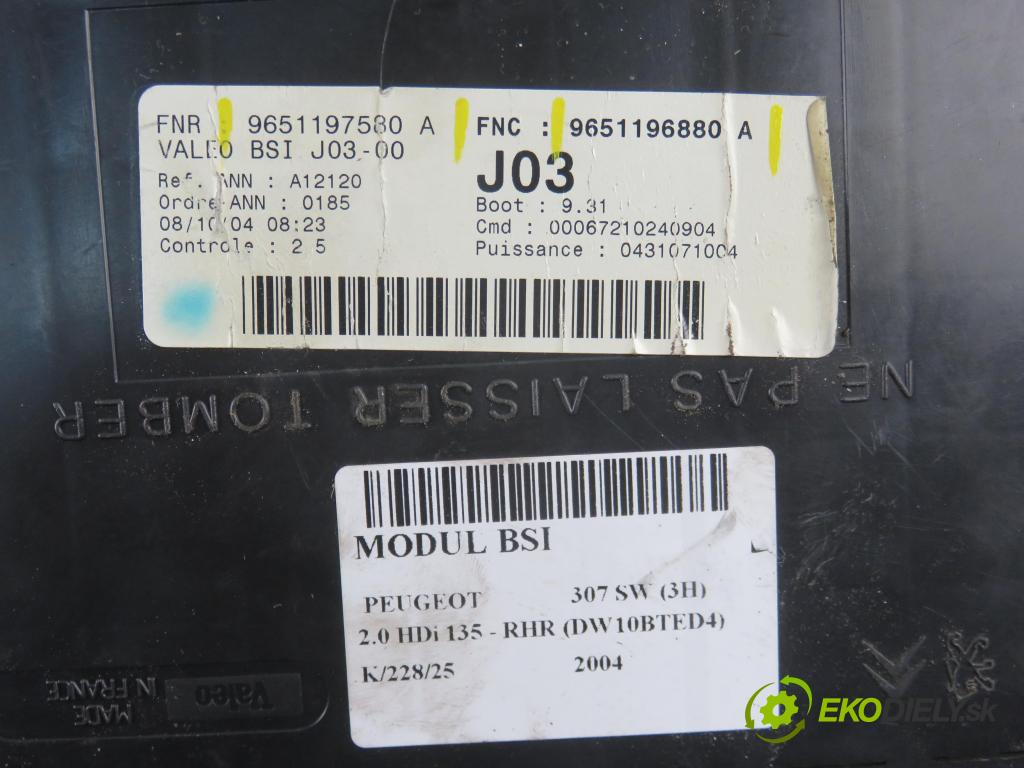 PEUGEOT 307 SW (3H) KOMBI 2004 100,00 2.0 HDi 135 - RHR (DW10BTED4) 1997,00 MODUL BSI 9651197580A ; 9651196880A