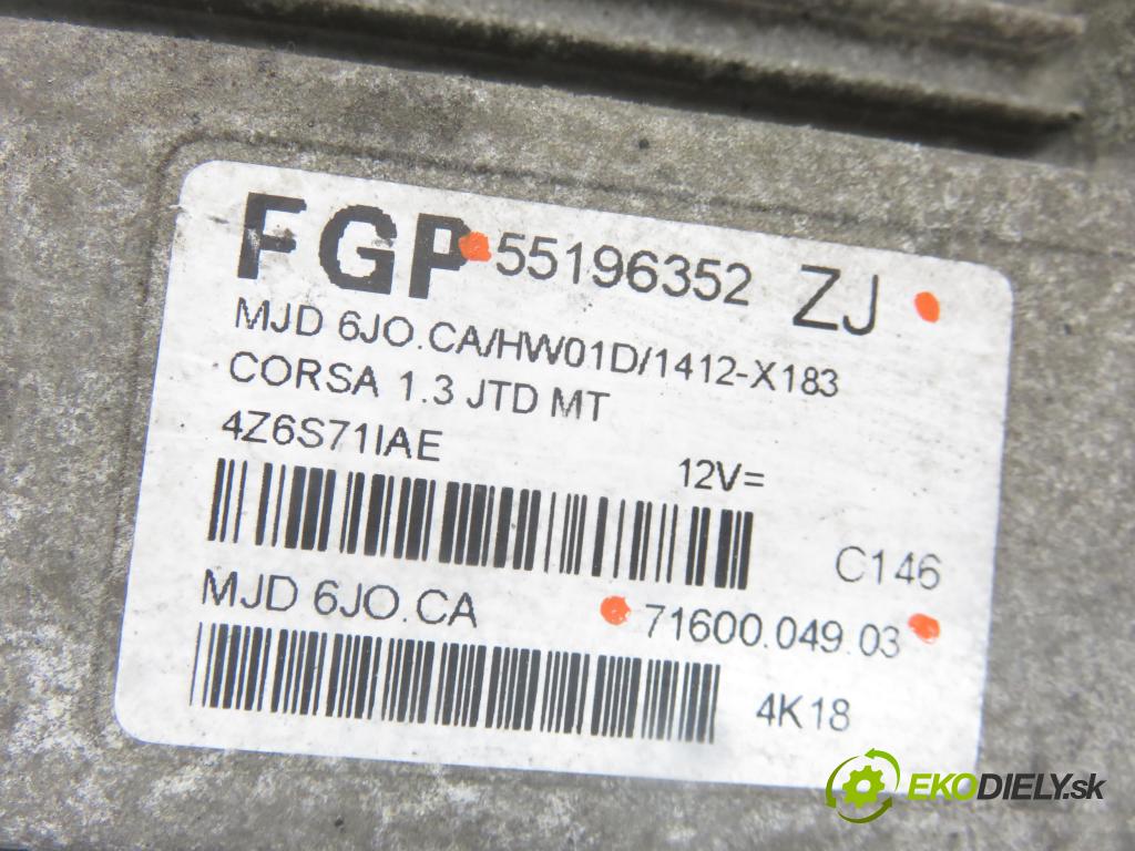 OPEL CORSA C (X01) HB 2004 51,00 1.3 CDTI - Z 13 DT 1248,00 Riadiaca jednotka Motor 55196352ZJ ; 7160004903