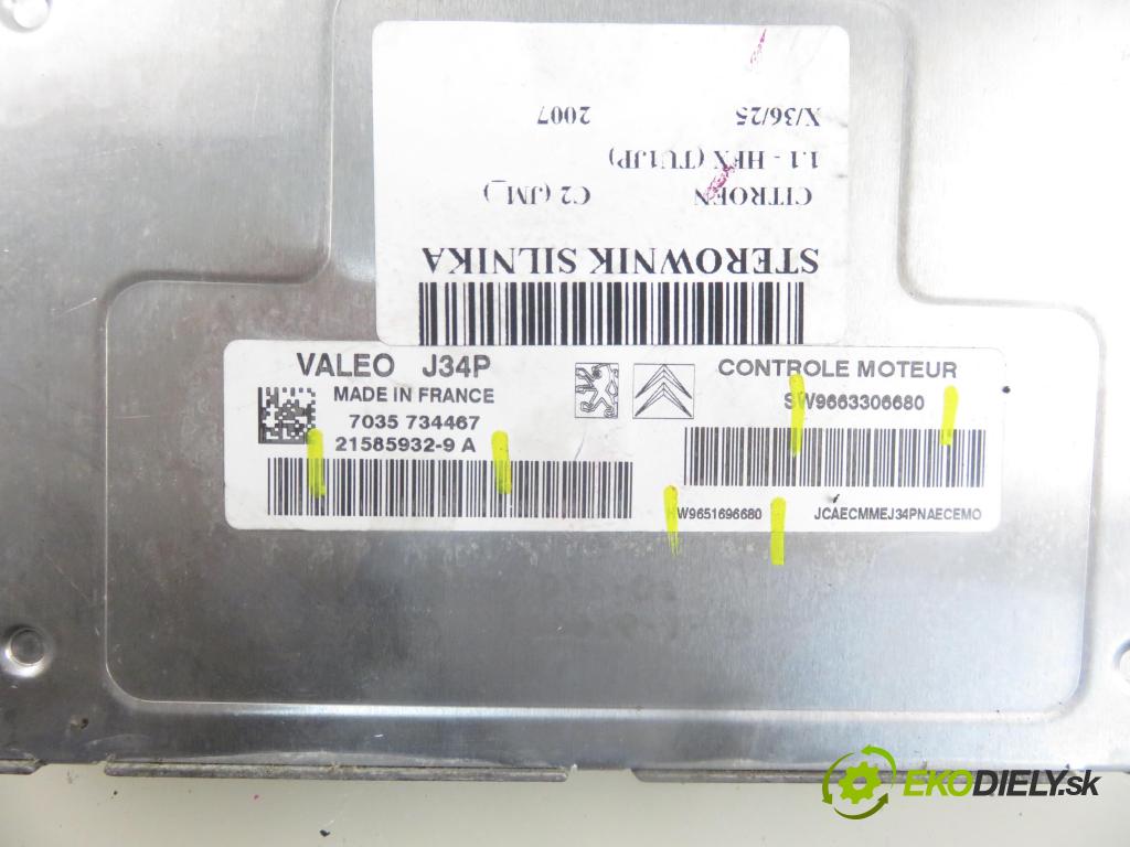 CITROEN C2 (JM_) HB 2007 44,00 1.1 - HFX (TU1JP) 1124,00 Riadiaca jednotka Motor 215859329A ; 9663306680 ; 9651696680