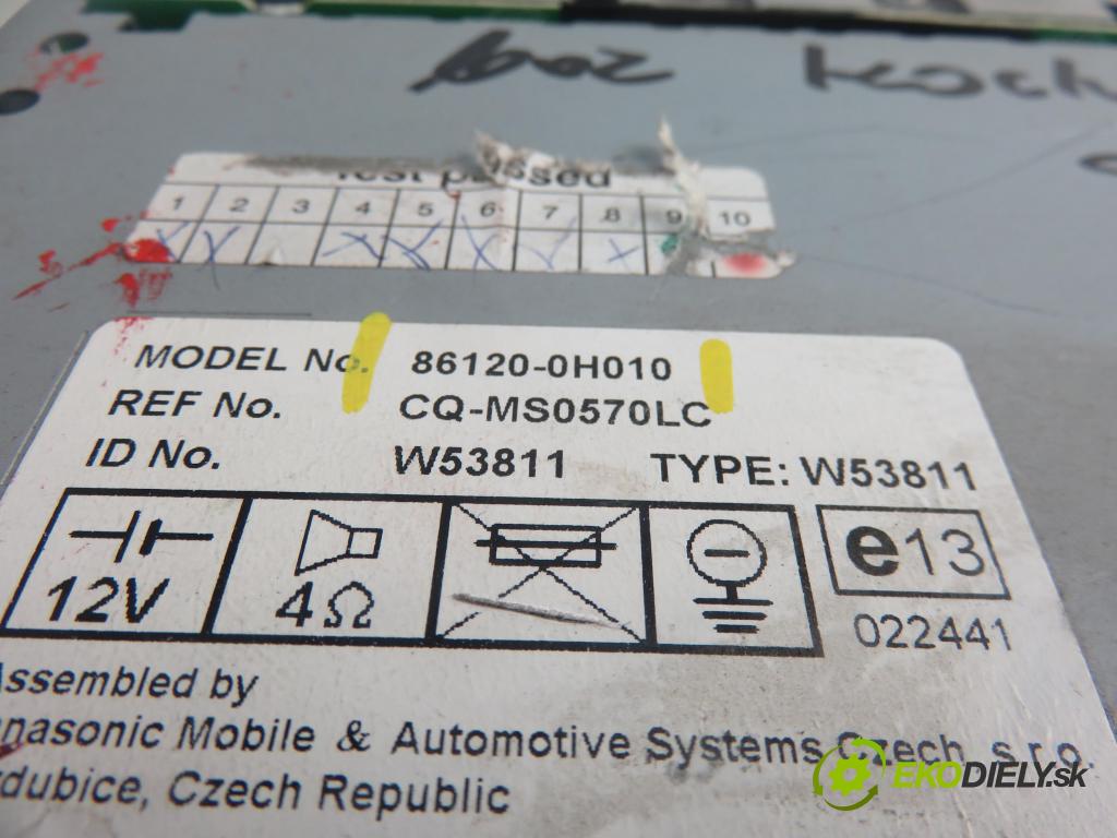 CITROEN C1 (PM_, PN_) HB 2006 50,00 1.0 12V R3 68 - 1KR-FE 998,00 RADIO 269892 ; 861200H010
