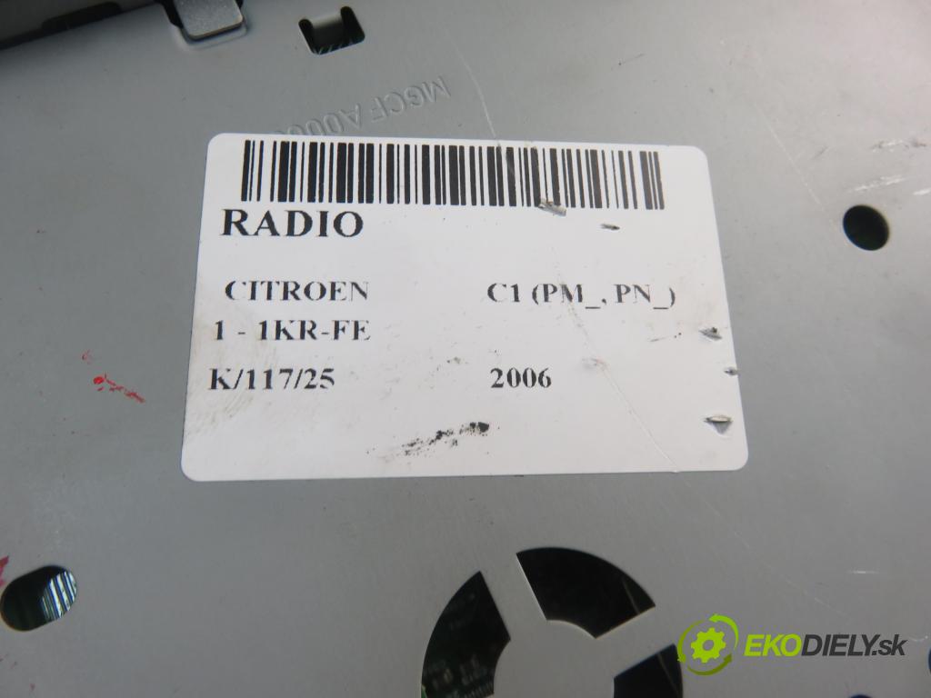 CITROEN C1 (PM_, PN_) HB 2006 50,00 1.0 12V R3 68 - 1KR-FE 998,00 RADIO 269892 ; 861200H010