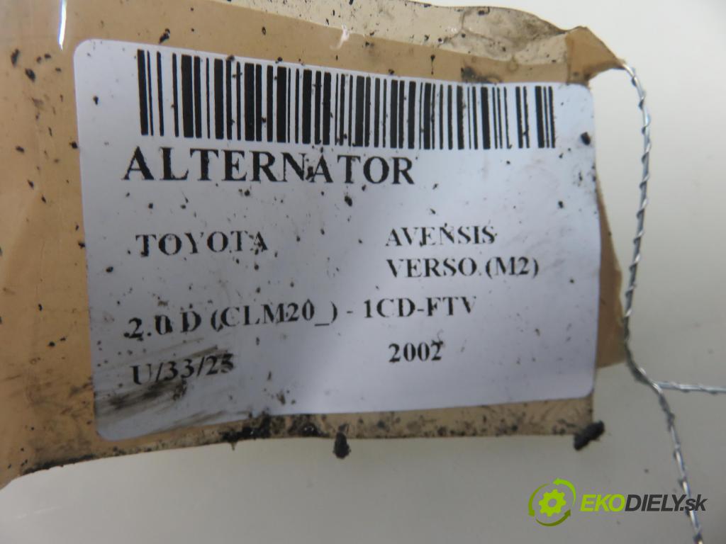 TOYOTA AVENSIS VERSO (_M2_) MINIVAN 2002 85,00 2.0 D (CLM20_) - 1CD-FTV 1995,00 Alternátor 2706027040 ; 1042103050 (Alternátory)