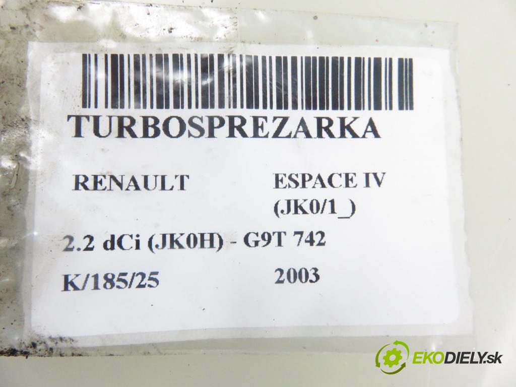 RENAULT ESPACE IV (JK0/1_) MINIVAN 2003 110,00 2.2 dCi (JK0H) 150 - G9T 742 2188,00 RYCHLONABÍJEČKA: 8200267138A (Turbodúchadla (kompletní))