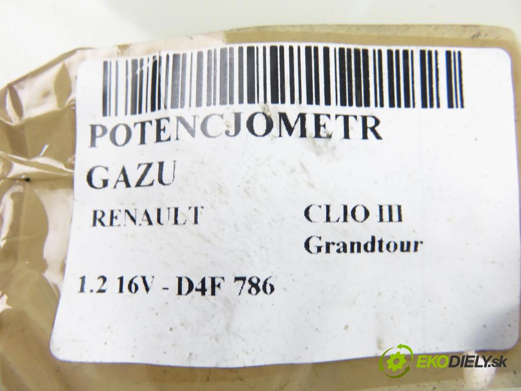 RENAULT CLIO III Grandtour (KR0/1_) KOMBI 2010 76,00 1.2 16V TCE - D4F 786 1149,00 Potenciometer plynu 8200297335B (Pedále)