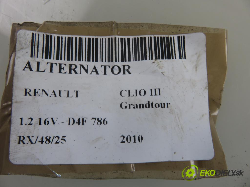 RENAULT CLIO III Grandtour (KR0/1_) KOMBI 2010 76,00 1.2 16V TCE - D4F 786 1149,00 Alternátor 8200654541C (Alternátory)