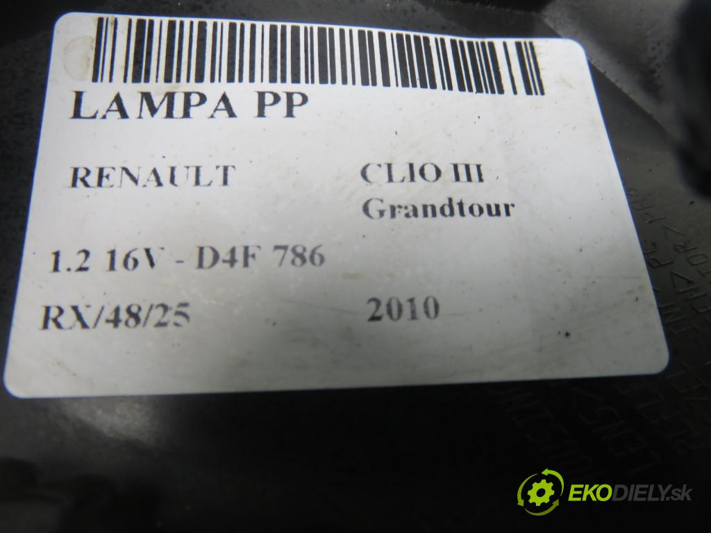 RENAULT CLIO III Grandtour (KR0/1_) KOMBI 2010 76,00 1.2 16V TCE - D4F 786 1149,00 světlo PP 8200892498