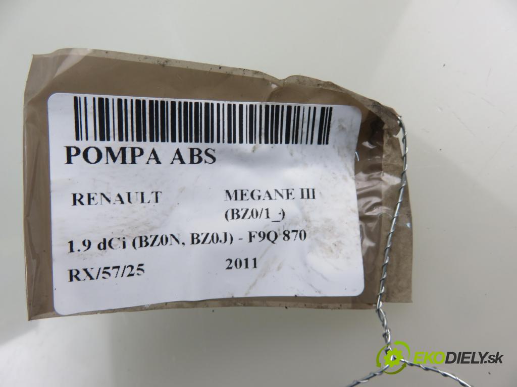 RENAULT MEGANE III liftback (BZ0/1_) HB 2011 96,00 1.9 dCi (BZ0N, BZ0J) - F9Q 870 1870,00 Pumpa ABS 10097014453 ; 28570063413 (Pumpy ABS)