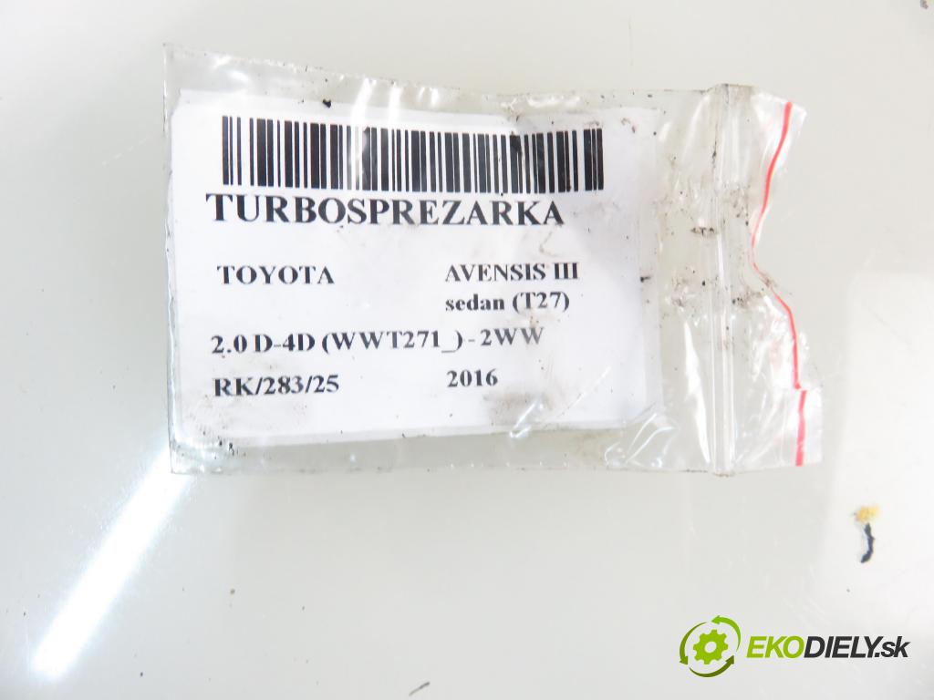 TOYOTA AVENSIS sedan (_T27_) SEDAN 2016 105,00 2.0 D-4D (WWT271_) - 2WW 1995,00 RYCHLONABÍJEČKA: RHV4T39 ; 346548704 (Turbodúchadla (kompletní))
