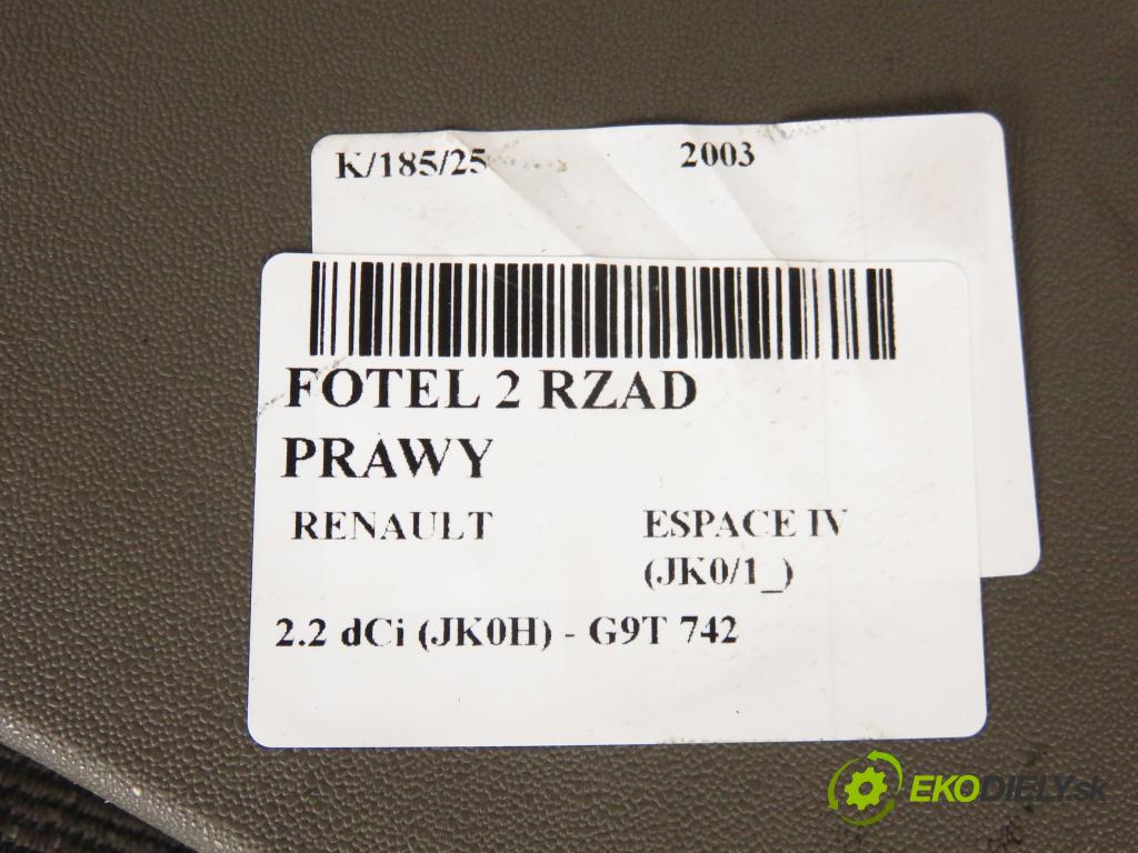 RENAULT ESPACE IV (JK0/1_) MINIVAN 2003 110,00 2.2 dCi (JK0H) 150 - G9T 742 2188,00 Sedadlo 2 rad pravy