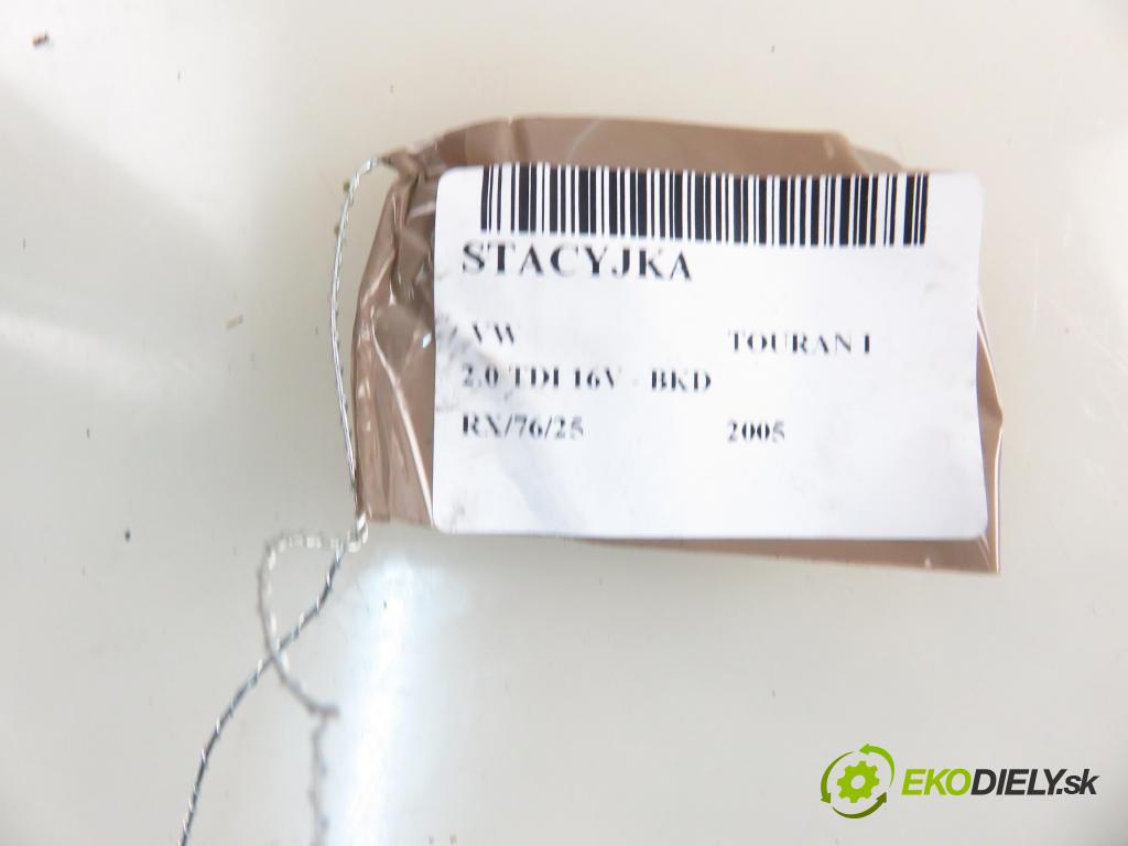 VW TOURAN (1T1, 1T2) MINIVAN 2005 103,00 2.0 TDI 16V 140 - BKD 1968,00 spinačka 1K0905851B ; 1K0935865 (Spínacia skrinka a kľúč)