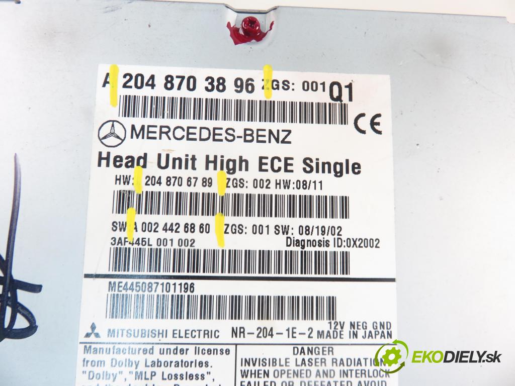 MERCEDES-BENZ KLASA C T-Model (S204) KOMBI 2008 125,00 C 220 CDI (204.208) 170 - OM 646.811 2148,00 RADIO CD 2048703896 ; 2048706789 ; 0024426860