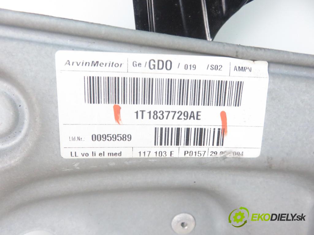 VW TOURAN (1T1, 1T2) MINIVAN 2005 103,00 2.0 TDI 16V 140 - BKD 1968,00 mechanismus oken 1T1837729AE ; 1K0959793C