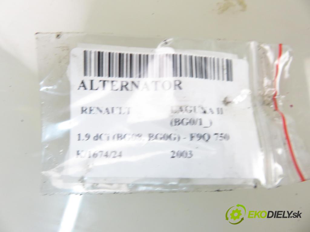 RENAULT LAGUNA II (BG0/1_) LIFTBACK 2003 88,00 1.9 dCi 120 - F9Q 750 1870,00 Alternátor 0124525047 ; 8200229907 (Alternátor)
