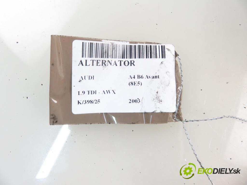 AUDI A4 Avant (8E5, B6) KOMBI 2003 96,00 1.9 TDI - AWX 1896,00 Alternátor 028903029Q ; 0124525010 (Alternátor)
