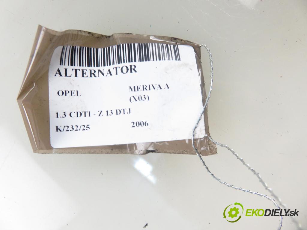 OPEL MERIVA A nadwozie wielkoprzestrzenne (MPV) (X03) MINIVAN 2006 55,00 1.3 CDTI - Z 13 DTJ 1248,00 Alternátor 13117279YQ ; TG9S015 (Alternátor)