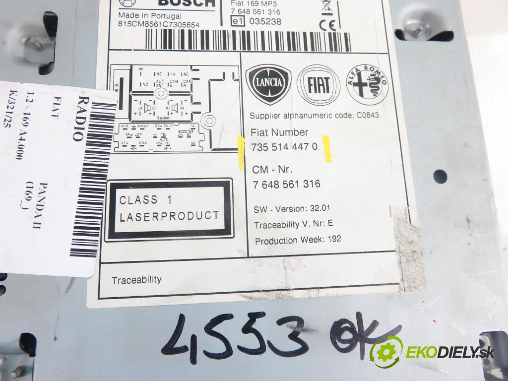 FIAT PANDA (169_) HB 2012 51,00 1.2 - 169 A4.000 1242,00 RADIO CD 7355144470