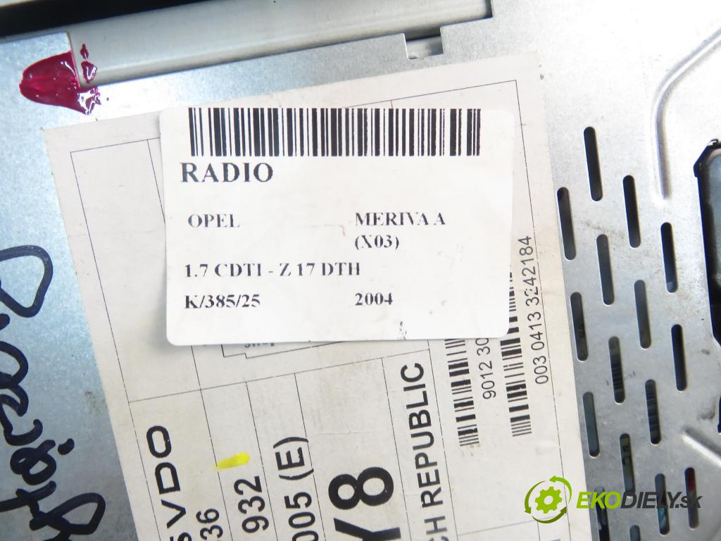 OPEL MERIVA A nadwozie wielkoprzestrzenne (MPV) (X03) HB 2004 74,00 1.7 CDTI 100 - Z 17 DTH 1686,00 RADIO CD 13122932