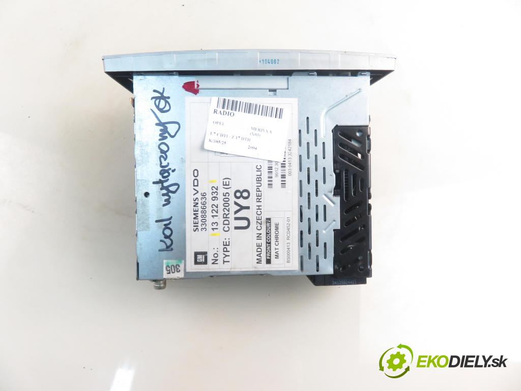 OPEL MERIVA A nadwozie wielkoprzestrzenne (MPV) (X03) HB 2004 74,00 1.7 CDTI 100 - Z 17 DTH 1686,00 RADIO CD 13122932