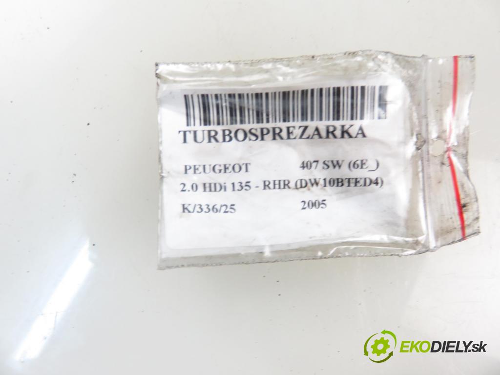PEUGEOT 407 SW (6E_) KOMBI 2005 100,00 2.0 HDi 135 - RHR 1997,00 RYCHLONABÍJEČKA: 9654919580 (Turbodúchadla (kompletní))