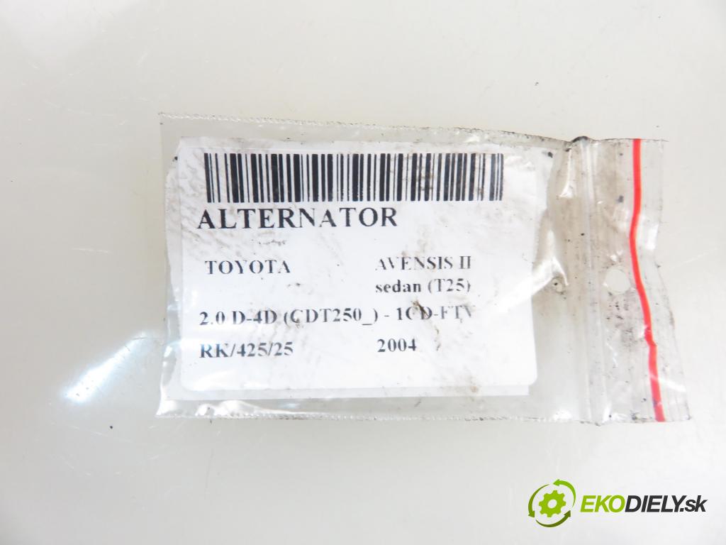 TOYOTA AVENSIS sedan (_T25_) SEDAN 2004 85,00 2.0 D-CAT 116- 1CD-FTV 1995,00 Alternátor 2706027090 ; 1042103431 (Alternátor)