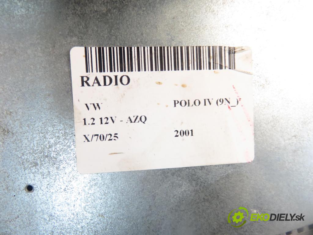 VW POLO (9N_) HB 2001 47,00 1.2 12V 64 - AZQ 1198,00 RADIO CD 6Q0035191