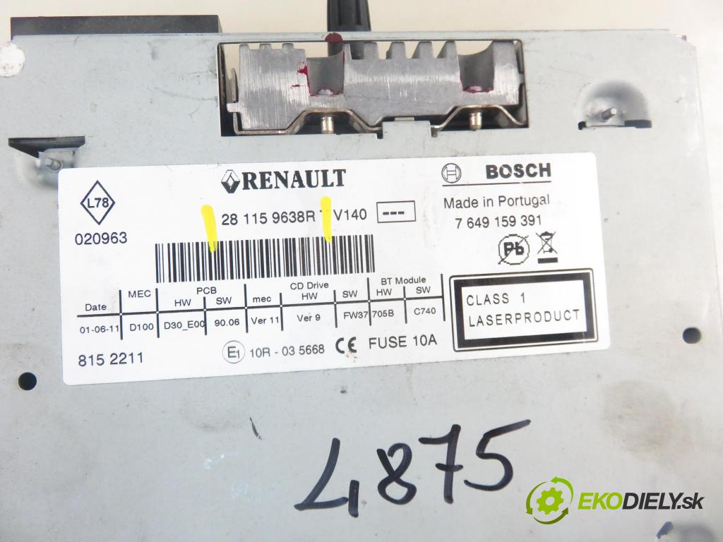 RENAULT MEGANE III liftback (BZ0/1_) HB 2011 96,00 1.9 dCi (BZ0N, BZ0J) - F9Q 870 1870,00 RADIO CD 281159638R