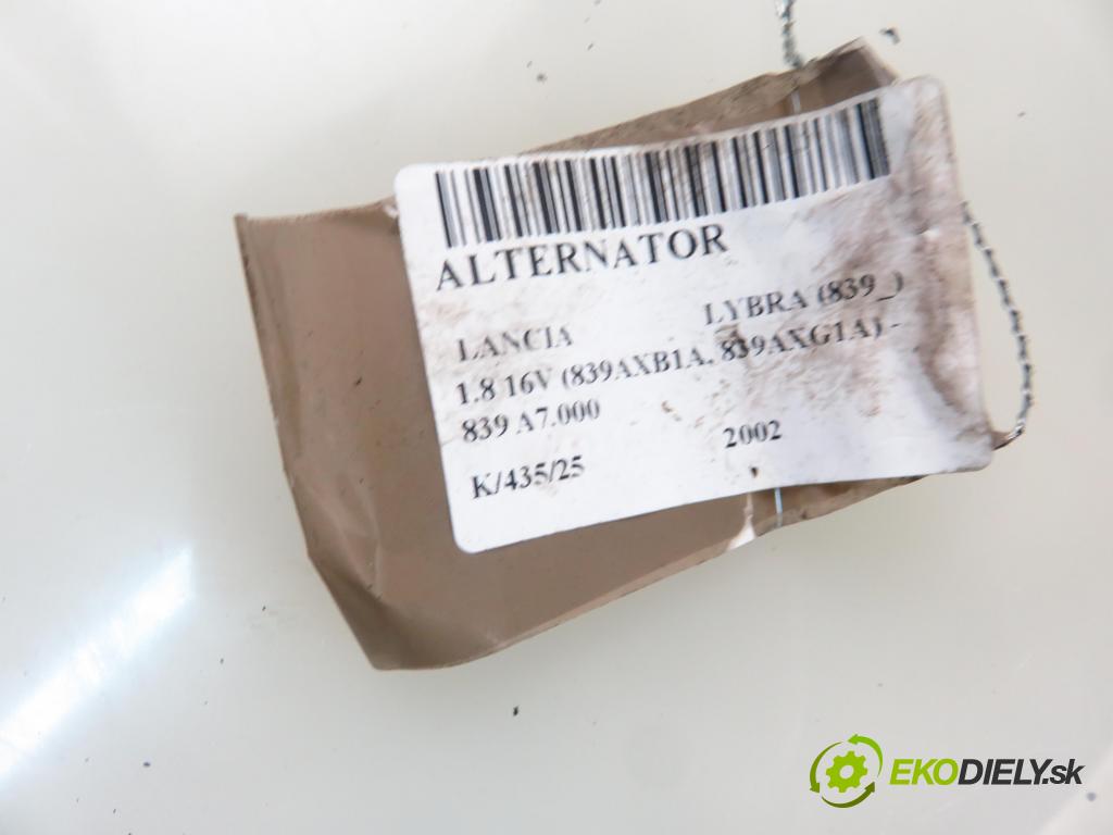 LANCIA LYBRA (839_) SEDAN 2002 96,00 1.8 16V (839AXB1A, 839AXG1A) - 839 A7.000 1747,00 Alternátor 46765836 (Alternátor)