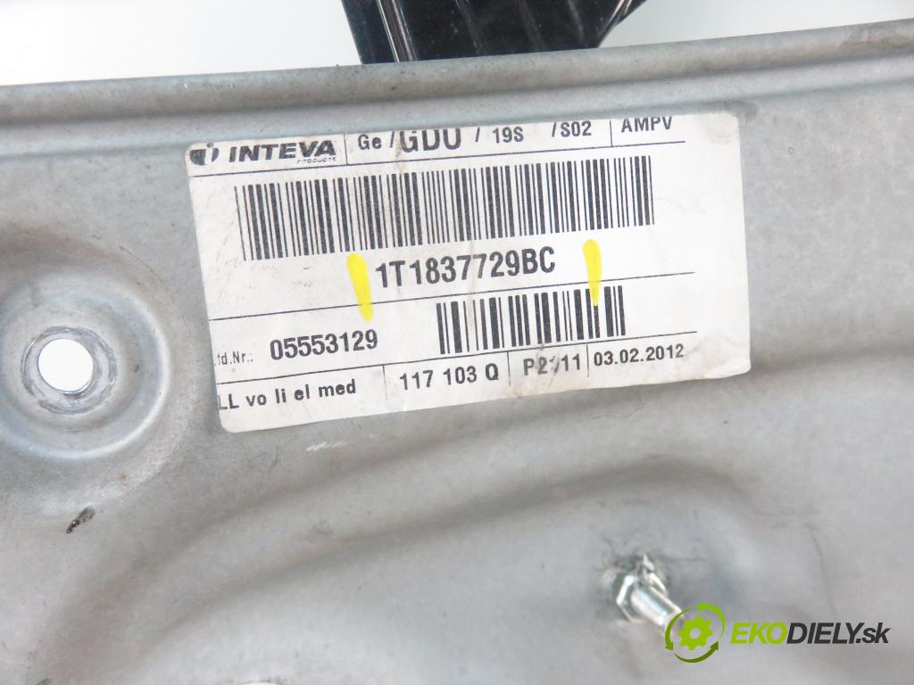 VW TOURAN (1T3) MINIVAN 2012 103,00 2.0 TDI - CFHC 1968,00 mechanismus oken 1T0959701T ; 5K0959793 ; 1T1837729BC