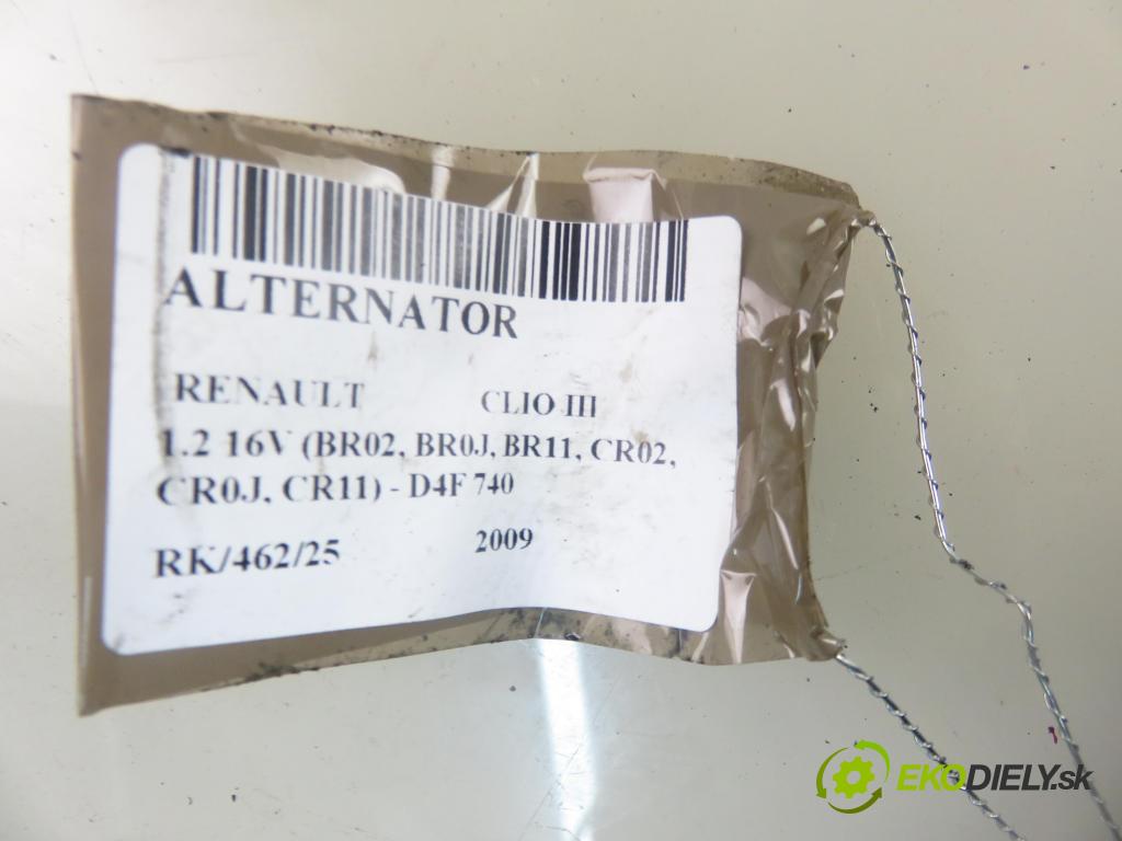 RENAULT CLIO III (BR0/1, CR0/1) HB 2009 55,00 1.2 16V Hi-Flex (BR1U, CR1U) - D4F 742 1149,00 Alternátor 8200654541A (Alternátor)
