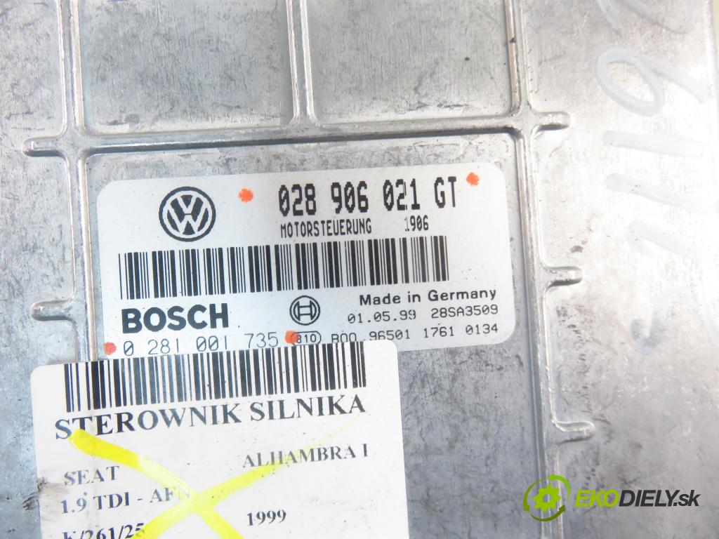 SEAT ALHAMBRA (7V8, 7V9) VAN 1999 81,00 1.9 TDI 110 - AFN 1896,00 Riadiaca jednotka Motor 028906021GT ; 0281001735